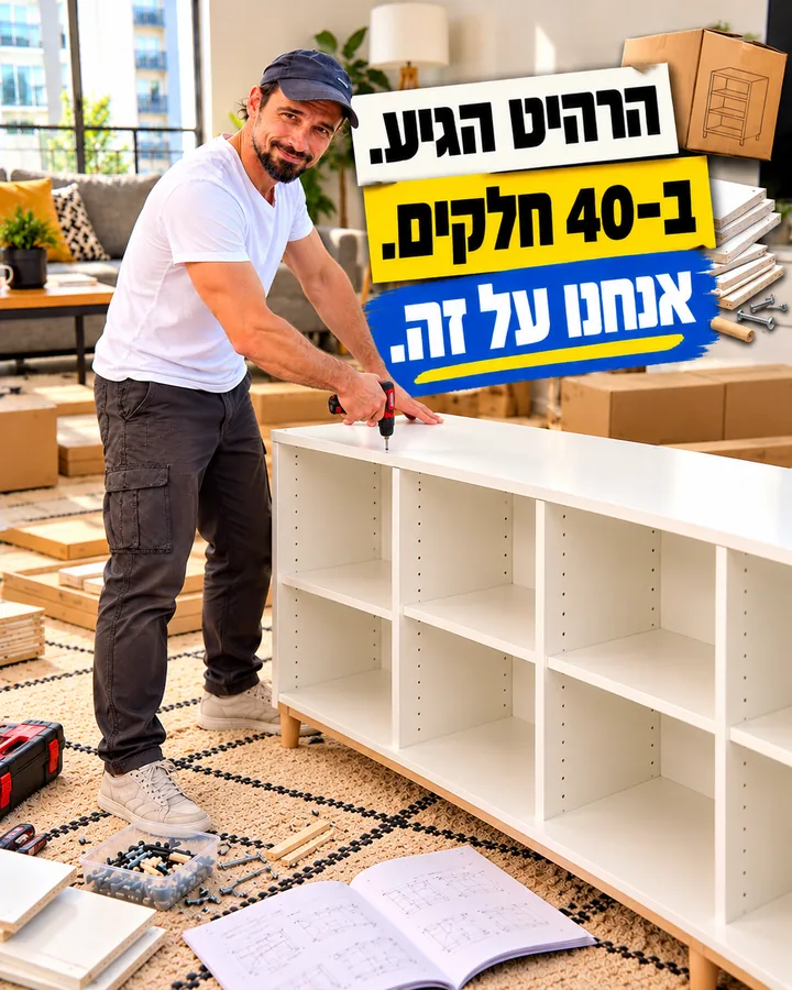 הרהיט הגיע. ב-40 חלקים. אנחנו על זה.